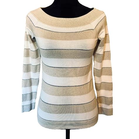 white house black market metallic striped split back sweater|whbm.